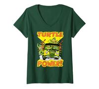 Donna Teenage Mutant Ninja Turtles Turtle Power Van Retro Maglietta con Collo a V