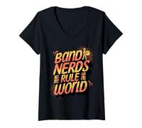 Donna Teens Funny Band Nerd domineranno Il Mondo Cool Musical Nerd Maglietta con Collo a V