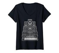Donna Tekno Soundsystem - Tastiera modulare Synth DJ Rave Graphic Maglietta con Collo a V