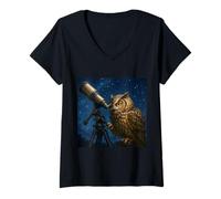 Donna Telescopio Fantasy Owl Night Maglietta con Collo a V