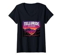 Donna Telluride Colorado Retro Montagna Tramonto Maglietta con Collo a V