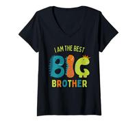 Donna Tema I Am The Best Big Brother Dinosaur Maglietta con Collo a V