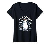 Donna Tema I Love Penguins Cute Penguin Ice Maglietta con Collo a V