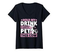 Donna Tenere il mio drink Devo accarezzare questa mucca Maglietta con Collo a V