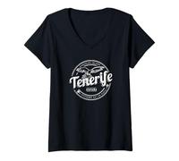 Donna Tenerife e Parrot Isole Canarie Spagna Souvenir Vintage Maglietta con Collo a V
