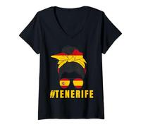 Donna Tenerife Spagna Signora Spagna Bandiera Maglietta con Collo a V