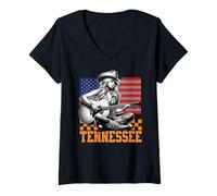 Donna Tennessee Cowgirl Nashville Country Music Fan Guitar US Flag Maglietta con Collo a V