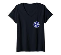Donna Tennessee Flag, Vintage Tennessee Tri-Star Maglietta con Collo a V
