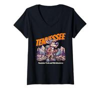 Donna Tennessee, Hiking, Mountains, Camping Maglietta con Collo a V