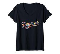 Donna Tennessee Patchwork-Inspired Cheater Fabric Maglietta con Collo a V