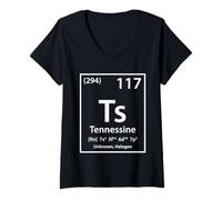 Donna Tennessine Chemical Element (Bianco) Maglietta con Collo a V