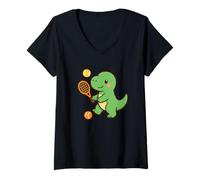 Donna Tennis Dino Serve. Carino Kawaii Dino, Sport Maglietta con Collo a V