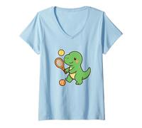 Donna Tennis Dino Serve. Carino Kawaii Dino, Sport Maglietta con Collo a V