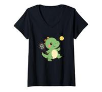 Donna Tennis Dino Serve. Carino Kawaii Dino, Sport Maglietta con Collo a V