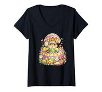 Donna Tennis Easter Bunny Egg Hatched | Sorpresa di Primavera Carina Maglietta con Collo a V