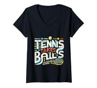 Donna Tennis Takes Balls Atleta Sportivo competitivo ||- Maglietta con Collo a V