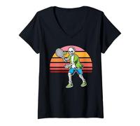 Donna tennista, tennis, vendemmia, scheletri Maglietta con Collo a V