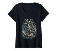 Donna Tentacoli del Mostro dell'Oceano dell'ancora Kraken Maglietta con Collo a V