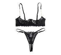Donna Tentazione Lingerie Pelle Bendaggio Lingerie Sexy Donna Bralette Trasparente a Tre Punti con Copricapezzoli, ideale per i Giochi di ruolo e la Casa Body Perizoma Pizzo, Le Noir, XL