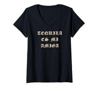 Donna Tequila Es Mi Amiga Tequila è la mia Ragazza Amica Divertente Bere Maglietta con Collo a V