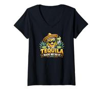 Donna Tequila Made Me Do It Divertente Tequila Amante Cinco de Mayo Maglietta con Collo a V