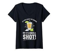Donna Tequila Shot Lover Party Graphic Funny Drinking Citazione & Lime Maglietta con Collo a V