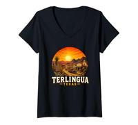 Donna Terlingua Ghost Town Vintage Deserto Scena Maglietta con Collo a V