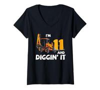 Donna Terne 11 ° Compleanno Diggin It Construction Party Maglietta con Collo a V