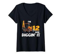 Donna Terne 12 ° Compleanno Diggin It Construction Party Maglietta con Collo a V