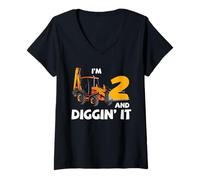 Donna Terne 2 ° Compleanno Diggin It Construction Party Maglietta con Collo a V