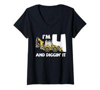 Donna Terne 4 ° Compleanno Diggin It Construction Party Maglietta con Collo a V
