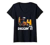 Donna Terne 4 ° Compleanno Diggin It Construction Party Maglietta con Collo a V