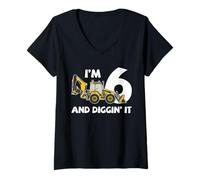 Donna Terne 6 ° Compleanno Diggin It Construction Party Maglietta con Collo a V