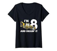 Donna Terne 8 ° Compleanno Diggin It Construction Party Maglietta con Collo a V