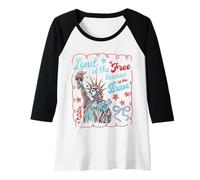 Donna Terra dei liberi a causa della coraggiosa Statua della Libertà USA Maglia con Maniche Raglan