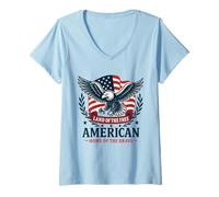 Donna Terra della Free_American_Home of The Brave_American Eagle Maglietta con Collo a V