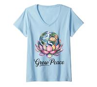 Donna Terra Fiore Pianeta Natura Pace Calma Mente Arte Maglietta con Collo a V