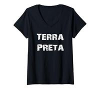 Donna Terra Preta Terra Oscura Maglietta con Collo a V