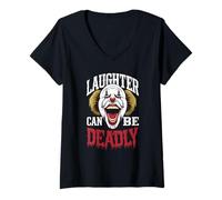 Donna Terrificante Clown Face Killer Costume Horror Vibes Maglietta con Collo a V