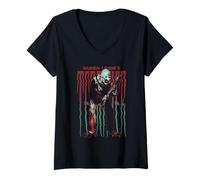 Donna Terrifier Stretched out Logo with Art The Clown Horror Movie Maglietta con Collo a V
