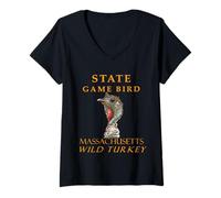 Donna Territorio del Massachusetts Gamebird Eccentrico Turchia selvaggia Maglietta con Collo a V