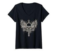 Donna Teschio Croce Y2K Goth Alt Grunge Estetica Gotica Emo Ali Maglietta con Collo a V