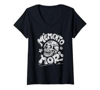 Donna Teschio della filosofia stoica Memento Mori Retro Groovy Art Maglietta con Collo a V