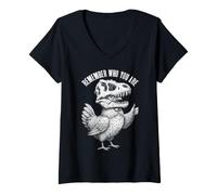 Donna Teschio di Dinosauro di Pollo Ricorda Chi Sei Paleontologia Maglietta con Collo a V