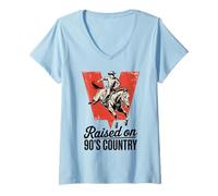 Donna Teschio di Toro Occidentale Vintage sollevato sulla Musica Country degli Anni '90 Maglietta con Collo a V