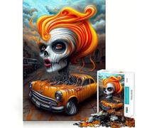 Donna Teschio e Auto︰ L'Anima della Macchina Puzzle da 1000 Pezzi Puzzle per Adulti Gioco di Esercizio Mentale Divertimento Condiviso Taglio di Precisione Espositore Artistico 50x75cm