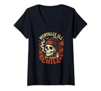 Donna Teschio mentalmente malato ma Totalmente Freddo Halloween Maglietta con Collo a V