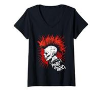 Donna Teschio Punk Rock Vintage - I Punks Not Dead Maglietta con Collo a V