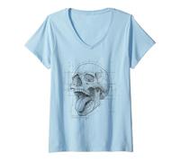 Donna Teschio Tecnico, Moderno Rock Fun Bianco e Nero Maglietta con Collo a V