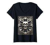 Donna Teschio urlante con Corna Geometria Sacra Gotica Maglietta con Collo a V